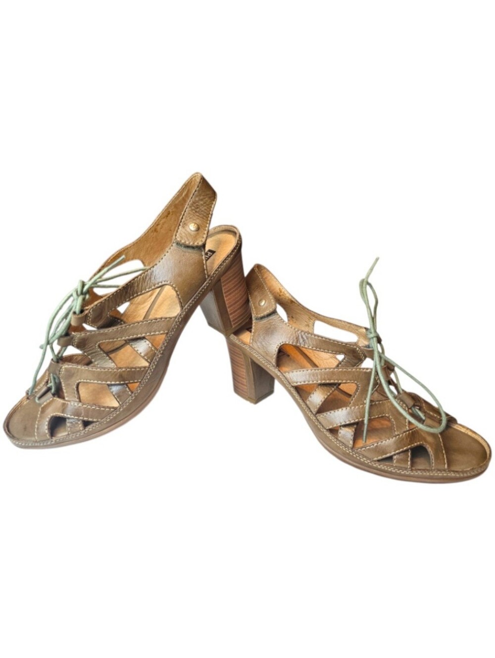 Pikolinos Java Tan Leather Caged Lace Up Heels